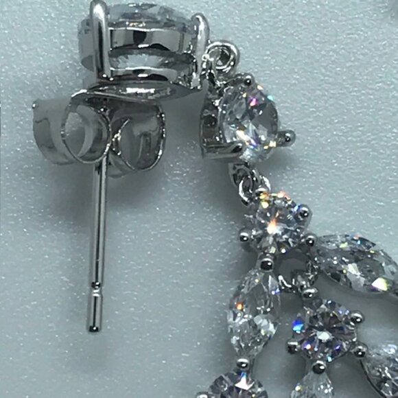 💎”Regina" 9CTW Marquise & Round Cut Stones Open Pear Drop Earrings - Silver  ❤️ - Picture 5 of 5